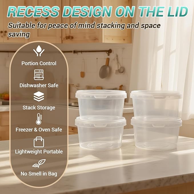 18 Pack 16oz Clear Plastic Bucket with Lid, Food Storage Containers, Freezer Plastic Cups, Leakproof, BPA Free, Microwave & Dishwasher Safe Takeout Container - Ideal for Soup and More