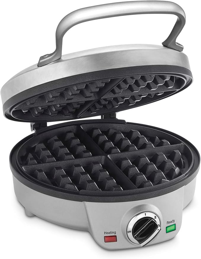 Cuisinart Belgian Waffle Maker, Round Waffle Iron, 6 Setting Adjustable Browning, Audible Alert, Nonstick Plates, WAF-200NAS