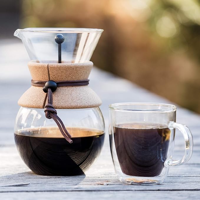 Bodum 17oz Pour Over Coffee Maker, High-Heat Borosilicate Glass with Reusable Stainless Steel Filter and Cork Grip - Made in Portugal
