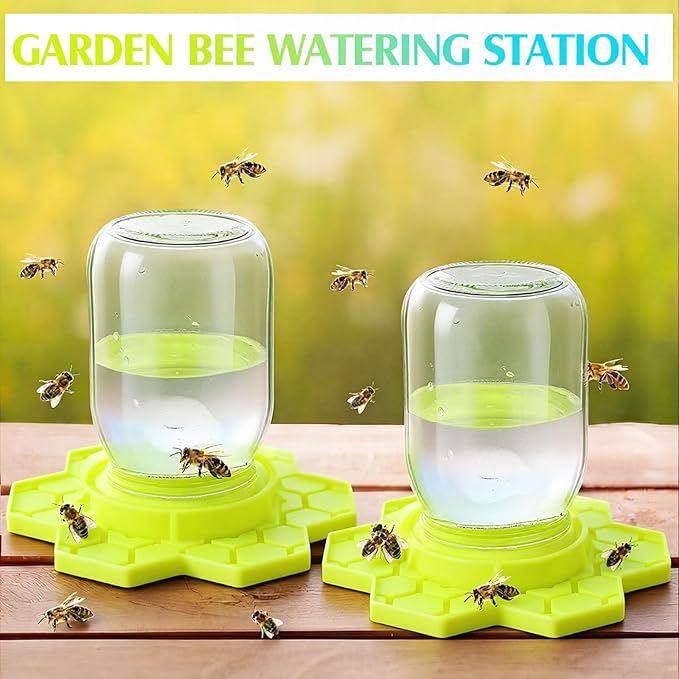 4 Pack Bee Feeder for Mason Jar Bee Watering Station Garden Silicone Sugar Water Feeder Beekeeping Drinking Equipment Tools with Mason Jars for Drinking Water(Yellow,Flower)