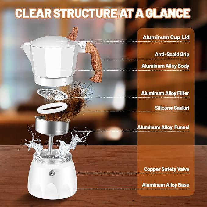 3 Cup Aluminum Espresso Stovetop Moka Pot Express Coffee Maker Percolator Italian Classic Mocha Coffee Machine for Italian and Cuban Cafe Brewing for Home & Camping 150ml 5oz