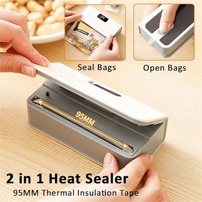 Food Vacuum Sealer, Mini Heat Sealer Plastic Bag Sealing Machine Rechargable Storage Package Handheld Clip Food(White)