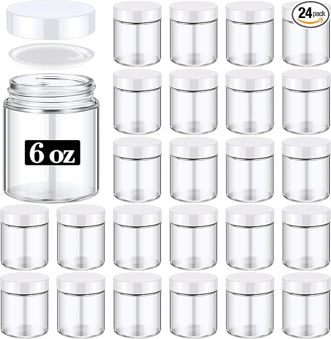 Domensi 24 Pcs Bulk 6oz Glass Jars with Lids Leakproof Round Airtight Empty Cosmetic Jars with Inner Liners Lid for Storing Lotions Spices Ointments Food Storage (White White)
