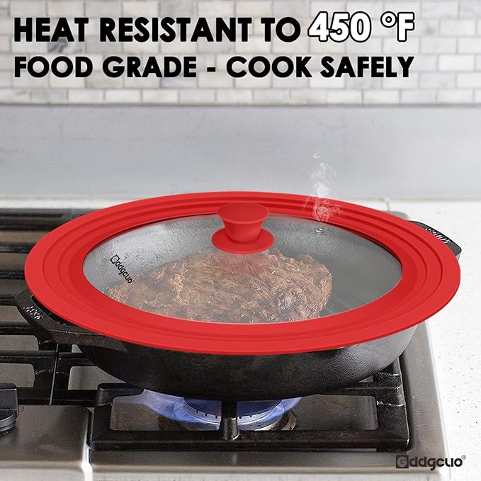 13-14-15 in Universal Pan Lid, Extra Large Silicone Pot Lid for Pots, Pans & Skillets, Replacement Frying Pan Lid with Heat Resistant Silicone Knob, Dishwasher Safe, Red