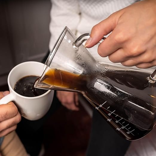 London Sip Glass Pour Over Coffee Carafe Coffee Maker with Reusable Stainless Steel Filter, Ergonomic Handle, and Easy-Pour Spout, 4-Cup (600 mL)