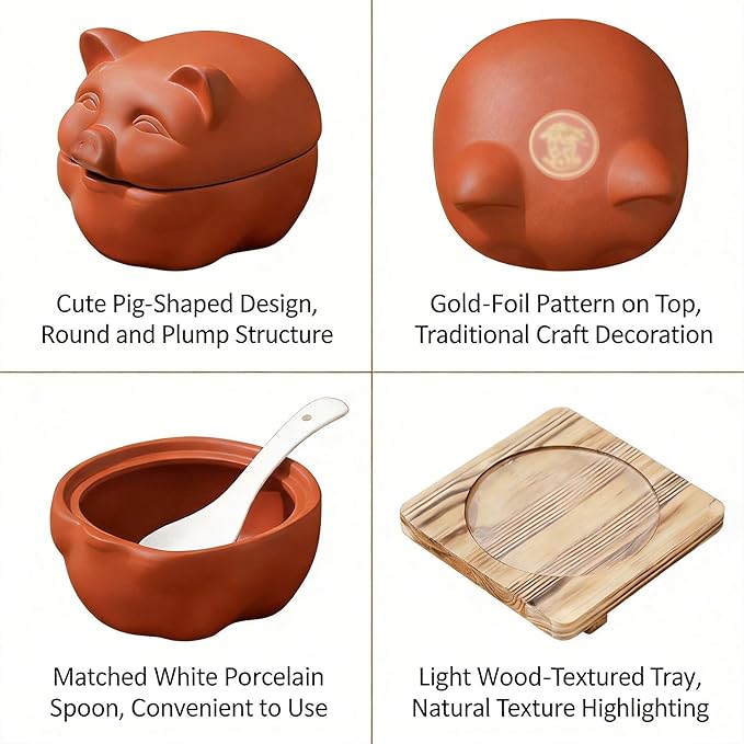 Ceramic Cooking with Lid small Heat Resistant Compatible Earthen Ceramic Cooking Pot Unglazed for Cooking, Rice Meat Soup Family Meals with Tray, spoon(11 * 9 * 9cm)