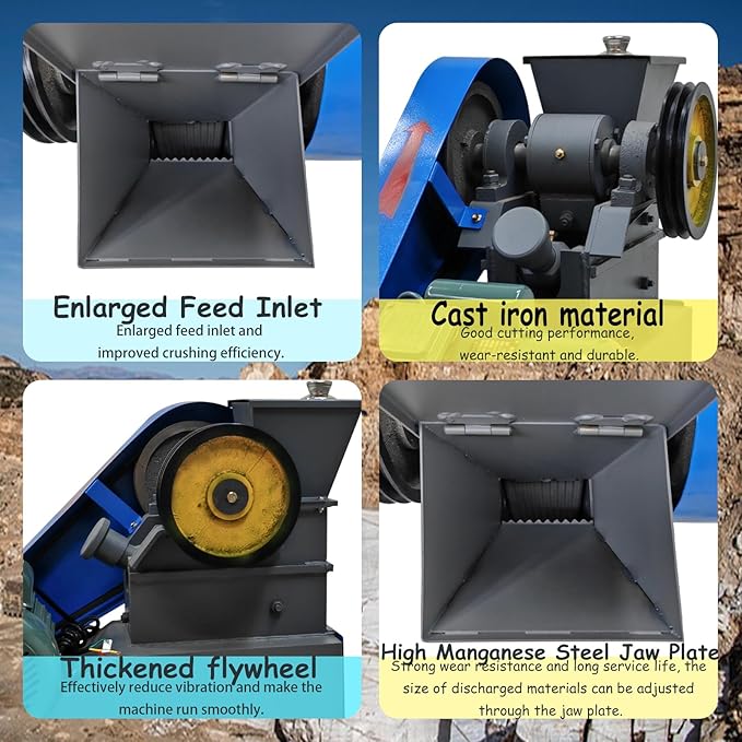 Rock Crusher 220V Mini Jaw Crusher Can Crusher Steel Stone Grinder Industrial Shredder Rock Crusher Machine 2.2KW Ore Coal Stone Crushing Machine 100x60 mm