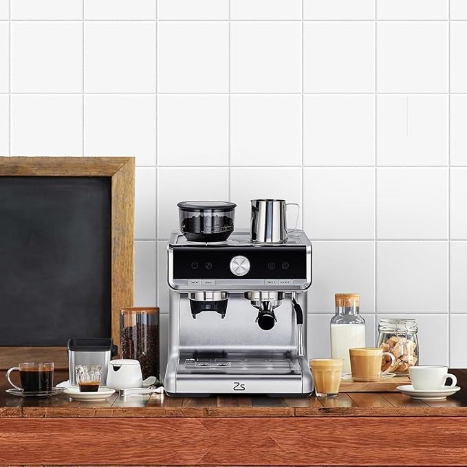 GarveeHome Espresso Machine With Grinder, 20 Bar Semi-Automatic Espresso Coffee Maker With Milk Frother Steamer Wand Cappuccino Latte Macchiato, 95 oz Water Tank, PID Temperature Control, Silver2