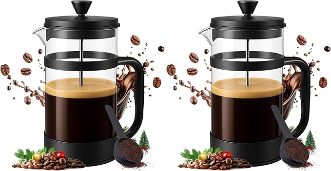 Utopia Kitchen Borosilicate Glass French Press Coffee Maker 34 oz, Heat-Resistant Cafetiere & Tea Maker, Thickened Glass Coffee Press for Travel and Camping, Black (Pack of 2)