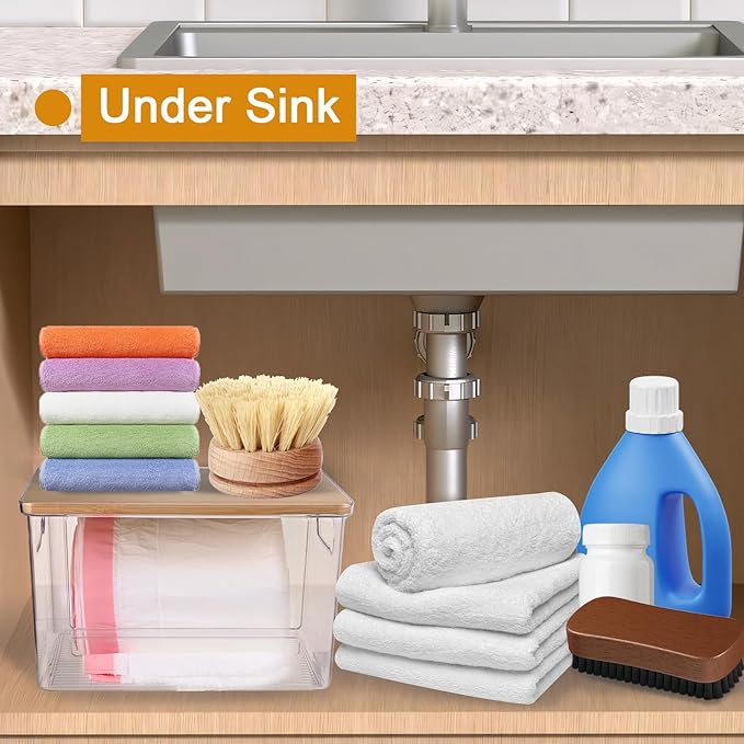 Trash Bag Dispenser, Trash Bag Holder Dispenser with Bamboo Top, Extra Large Garbage Bags Holder Organizer Under Sink for Kitchen, Pantry, Laundry Room