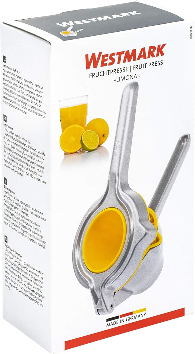 Westmark Limona - Fruit Squeezer, Heavy Duty Citrus Press, Manual Juicer for Lemon, Lime, Orange & Other Fruits with Aluminum Hand Press, Hand Held Fruit Juicer with Ergonomic Lever Design