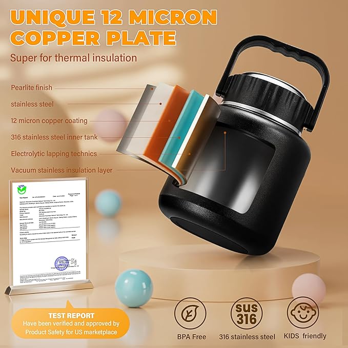 16.9oz Soup Thermo for Hot Food Kids & Adults, 316 Stainless Steel Insulated Food Jar with Non-Slip Base, Leakproof Lunch Box with Spoon & Bowl Lid for School, Office