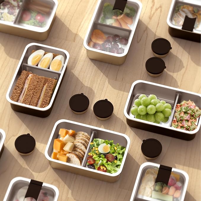 Bakpoco Stainless Steel Bento Lunch Box for Adult, 42oz Leak-Proof Lunch Box Containers, Microwave-Safe, with Adjustable Divider, Convenient Metal Lunchbox for Work, Travel