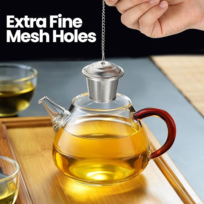 Zopeal 9 Pcs Tea Infuser Stainless Steel Strainer with Extended Chain Hook and Saucer Loose Leaf Steeper Fine Mesh Ball Tea Filter for Brew Spices Seasonings Fits Cup Mug Bottle (Small)