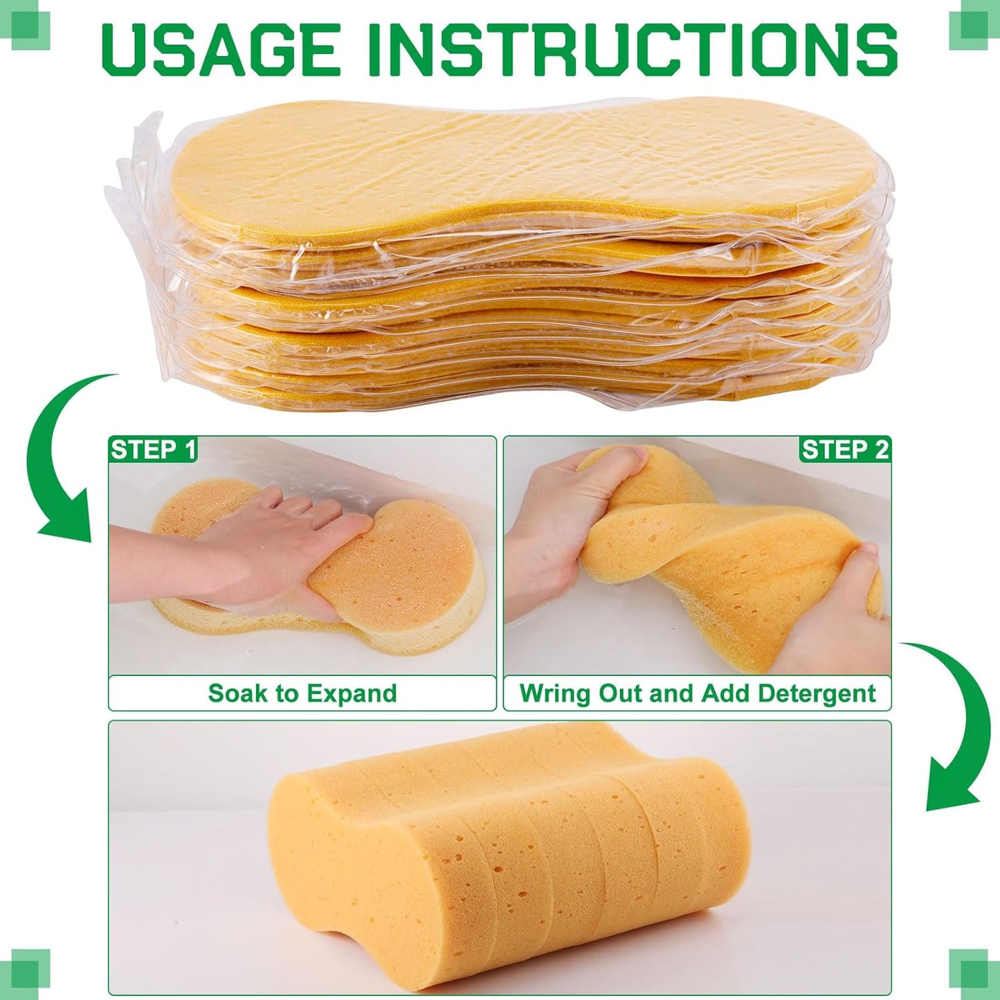 Vesici 60 Pack Car Wash Sponges Large Sponges Bulk Big All-Purpose Scrubber Thick Foam Car Cleaning Supplies for Washing Boat Kitchen Household with Single Vacuum Compressed Packing (Earthy Yellow)