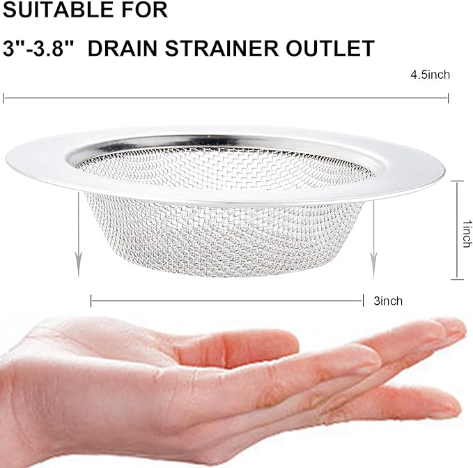 LASSHSWA 4 PCS Kitchen Sink Strainer Stainless Steel, Kitchen Sink Drain Strainer，Sink Strainers with Large Wide Rim 4.5" Diameter for Kitchen Sinks