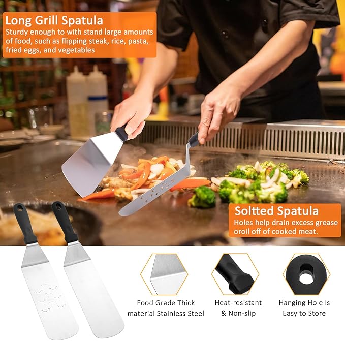 8PCS Whaleme Stainless Steel Spatula Set, Metal Spatula Set for Blackstone, Griddle Scraper/Hamburger Turner/Metal Grill BBQ Enlarged Spatulas Set with Carry Bag Outdoor BBQ & Teppanyaki and Camping