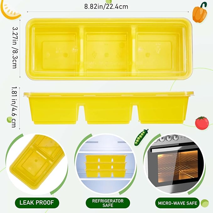 Hushee 10 Pack 17 oz Small Meal Prep Containers with 3 Compartments Snack Containers with Lid Disposable Plastic Bento Box Travel Lunch Food Boxes Stackable for Office Picnic (Yellow)