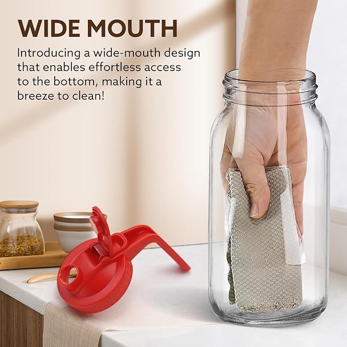 Mihlapi Glass Pitcher with Lid, 64 OZ Mason Jar Pitcher Double Leak Proof, 2 Quart Breast Milk Storage Containers for Fridge, Wide Mouth Glass Jar for Sun Tea, Juice, Cold Brew Coffee