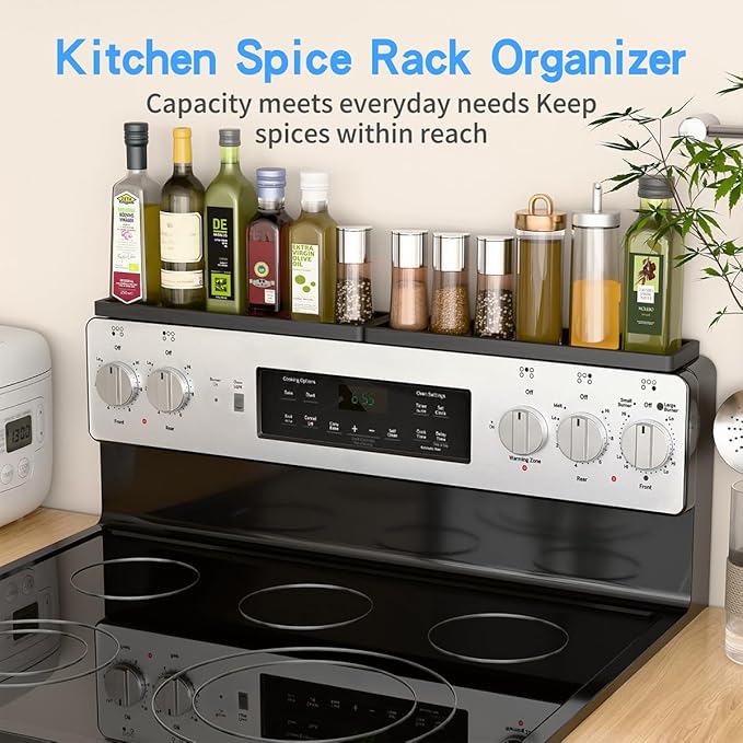PEKER Magnetic Stove Top Shelf for 30" Stoves, Over Oven Shelf Above with Bamboo Spice Rack Organizer, Heat-Resistant, Space-Saving Solution for Kitchen Storage