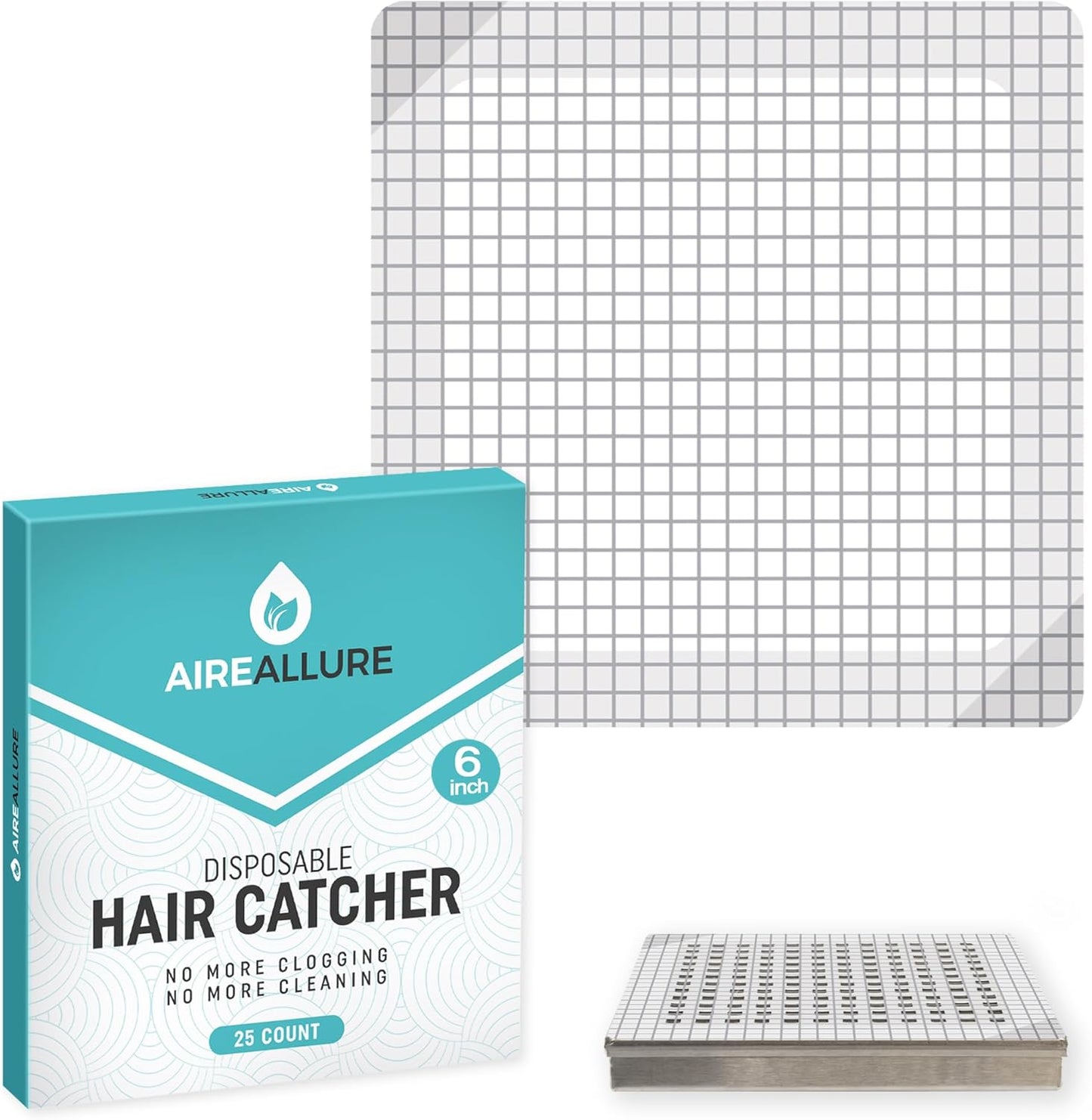 25 Pack, Disposable Shower Drain Hair Catcher Mesh Stickers, 6 inch, Square
