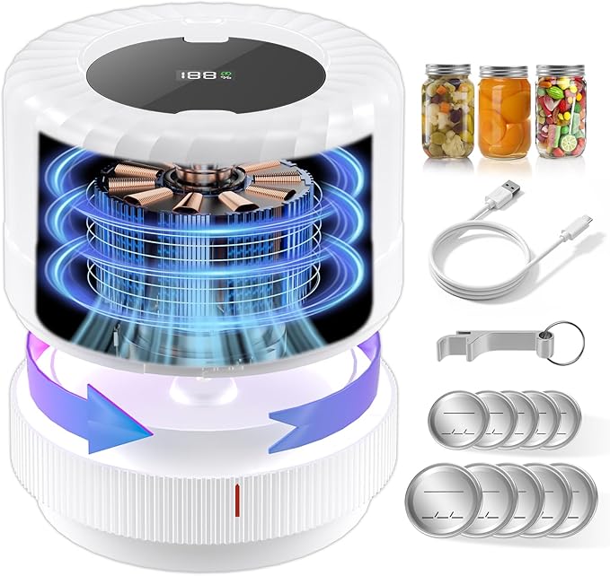 VP06+ Mason Jar Vacuum Sealer, Electric Vacuum Sealer for Jars with Wide and Regular Mouth Mason Lids, Cordless Handheld Jar Vaccum Sealer for Food Storage, Ideal Present for Mom, Wife, White