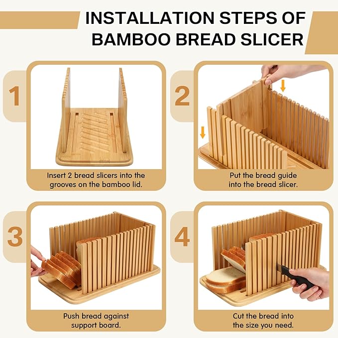 Bread Box with Bread Slicer Storage Container for Kitchen Countertop Food Storage with Multifunction Bamboo Lid, 3 in 1 Breadbox Removable Cut Board for Loaf Slicing (Wood Color,Wooden, Bamboo)