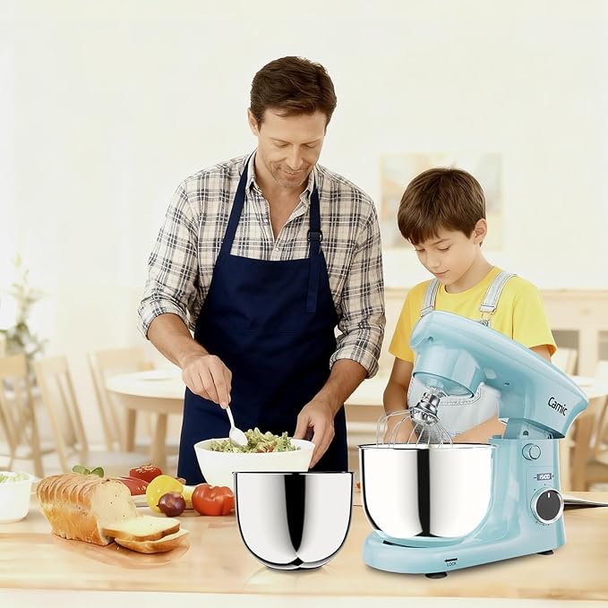 Camic Stand Mixer, 4.2QT+5.3QT Two bowls Electric Food Mixer, 10 Speeds with Digital setting 3-IN-1 Kitchen Mixer for Baking Cakes Cookie Bread Salad with Egg Whisk,Dough Hook,Flat Beater (Blue)