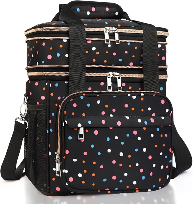 GLENKEY Versatile Lunch Box Cooler Bag - Expandable Insulated Lunch Bag Tote for Women - Large Lunchbox for Adults Work Office Outside Trips Polka Dots 16L