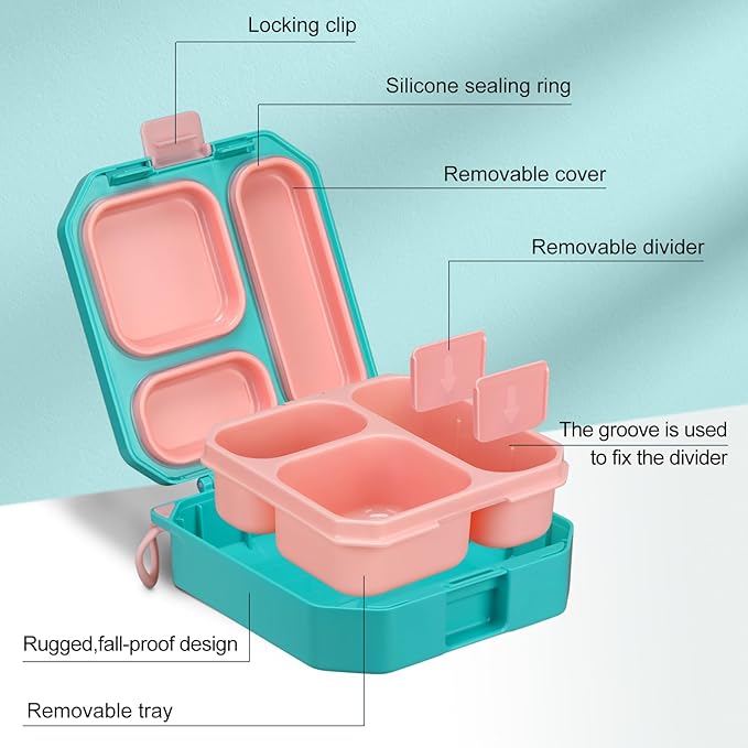 wiwens Bento Lunch Box for Kids with 12oz Soup Thermo Leak-Proof Lunch Food Container with 5 Compartment Thermo Hot Food Jar and Insulated Lunch Bag for Kid Toddler Girls Boys to School