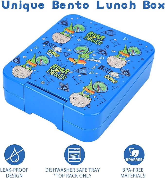 Bento Lunch Box Set for Kids with 10oz Soup Thermo, Leak-Proof Lunch Containers with 4 Compartment, Kids Thermo Hot Food Jar and Insulated Lunch Bag for Kid to School,BPA-Free(Dragon)