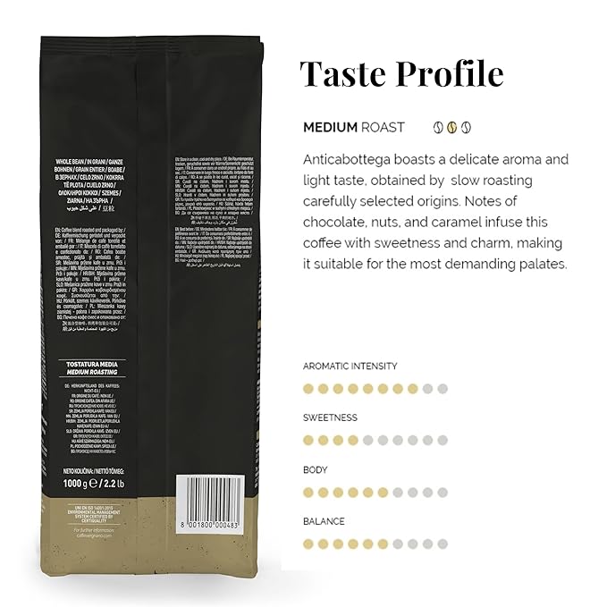 Caffe Vergnano Espresso Beans Antica Bottega Whole Bean Coffee 2.2 lb (Pack of 2) - Italian Medium Roast Arabica, with Chocolate Caramel Notes - For Coffee Maker, French Press Espresso Maker, Moka Pot