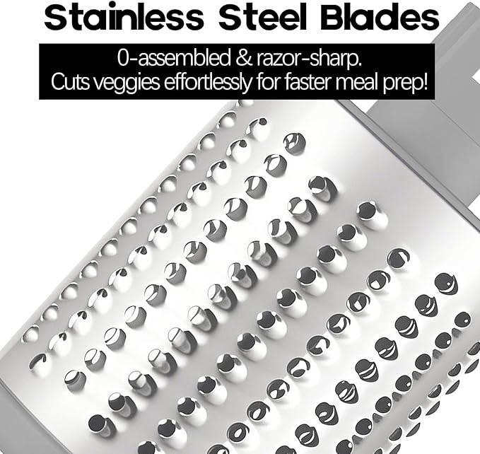 Rotary Cheese Grater with Handle, Kitchen Speed Hand Crank Vegetable Slicer, Potato Hash Brown Shredder Spinning Nut Grinder with 3 Replaceable Stainless Steel Drum Blades (White)