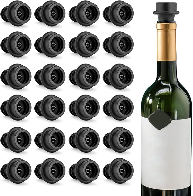 WOTOR Wine Stoppers Vacuum, Wine Saver, Wine Pump Vacuum Stoppers, Wine Preserver, Reusable Bottle Sealer Keeps Wine Fresh (Black, 24 Pieces)