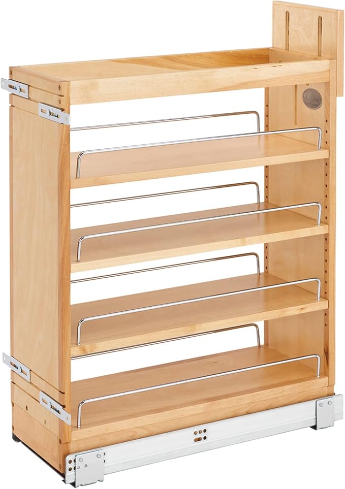 Rev-A-Shelf 8" Pullout Storage Organizer for Base Kitchen/Bathroom Cabinets with Soft-Close Full Extension Slides and Adjustable Shelves, 448-BCSC-8C