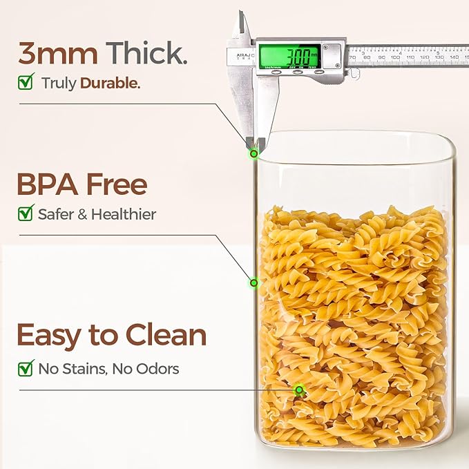 ComSaf 2Pcs Large Glass Storage Containers with Lids 4Qt, 1 Gallon Wide Mouth Flour Sugar Storage Containers, Large Capacity and Sealed for Rice, Cereal, Oat, Easy Clean and Scoop, Pantry Organization