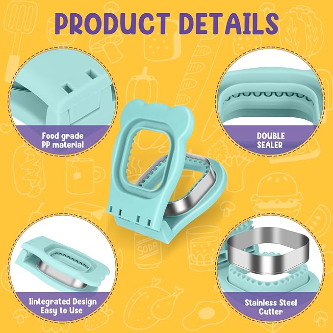 TACGEA Uncrustable Sandwich Cutter Maker, 2 Pack Sandwich Sealer and Cutter -Square and Circle Shape, Light Blue