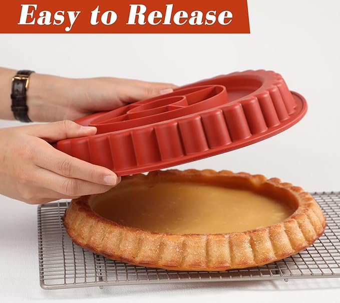 Webake 11-Inch Silicone Flan Tart Pan, Nonstick Large Maryann Cake Pan Torte Pan, BPA-Free