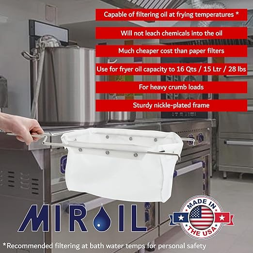 MirOil Filter Pot Combo, Oil Pot & Oil Filter Bag, 7 Gallon Deep Fryer Grease Disposal Caddy w/Castor Wheel & Reusable B6PS Strainer Bag for Filtering, Safe Storage, Extends Life & Polish Fryer Grease