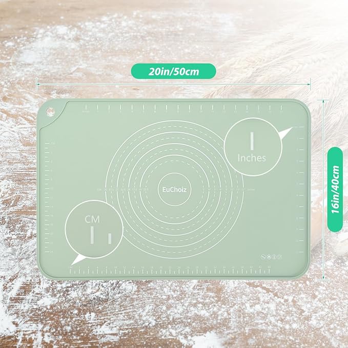 Silicone Pastry Mat 20"*16" Extra Thick Non Stick Baking Mat Food Grade Silicone Dough Rolling Bake Mat with Edge Heightening Green