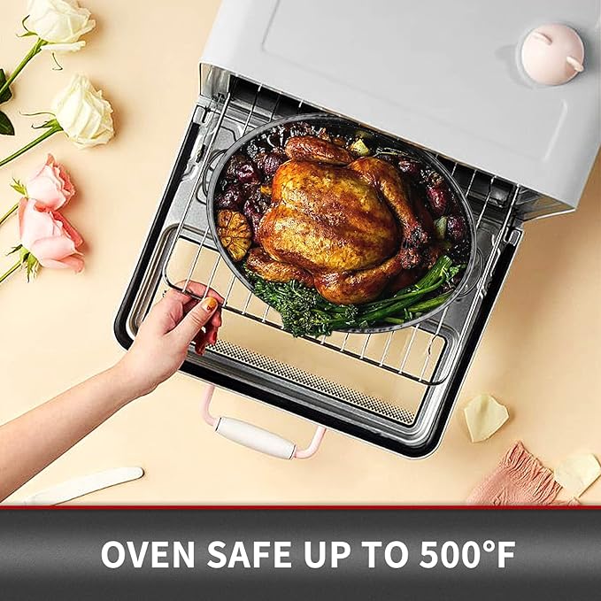 JY COOKMENT 15.7" Enameled Oval Roaster with Domed Lid - For Turkey, Chicken, Ham, Dishwasher Safe
