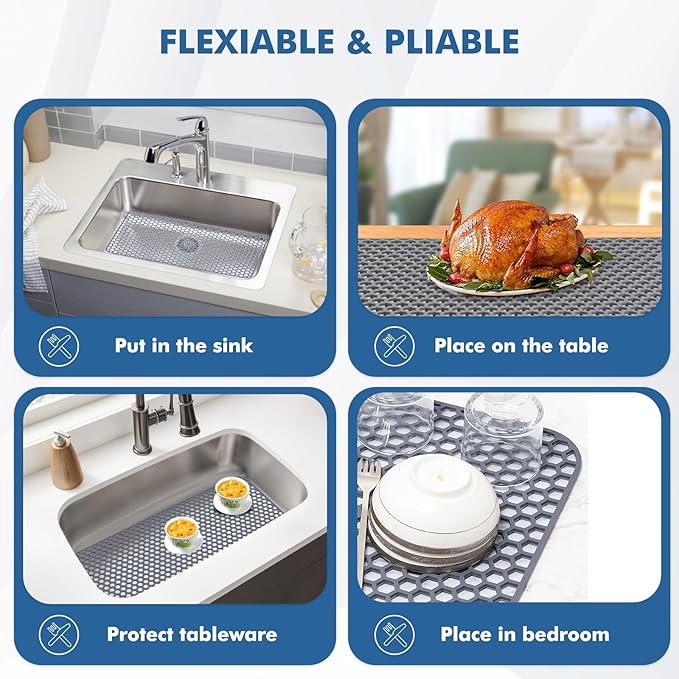 Bestjing Silicone Sink Protectors for Kitchen Sink - 26"x 14" Kitchen Protector Accessory, Non-Slip Heat Resistan Mat for Bottom of Farmhouse Stainless Steel Porcelain, Dishwasher Safe (Gray)
