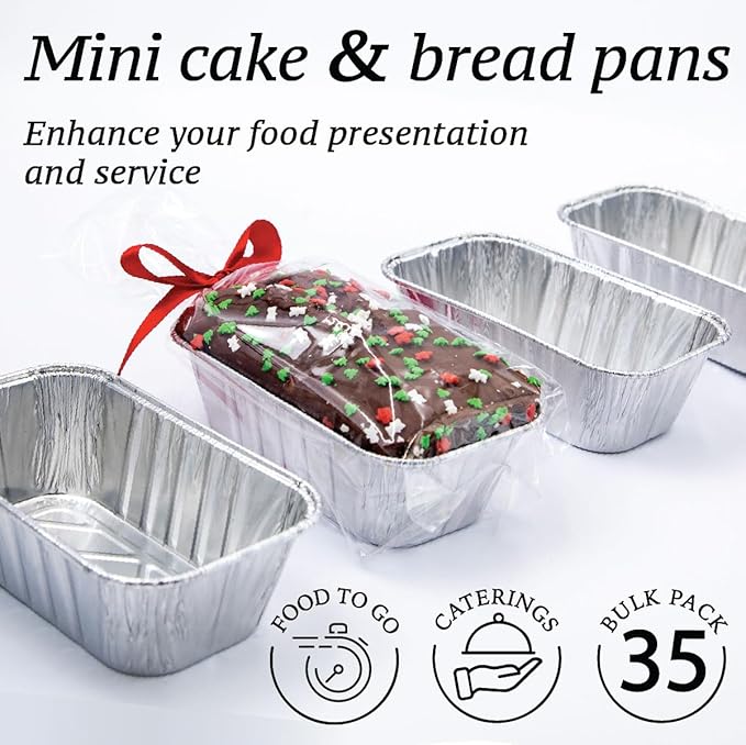 (35 Pack) 1 Lb Aluminum Foil Mini Loaf Pans - Foil Bread Pans for Baking - Perfect to Bake Individual Bread Loaves, Cakes & Meat - 1 Pound Aluminum Loaf Pans - 6 x 3.5 x 2 Inches