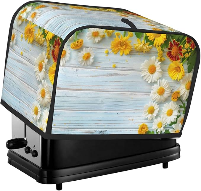 Spring Daisies Wooden Toaster Cover 2 Slice, Cute Rural Bread Machine Cover, Washable Dust-Proof Cover for Kitchen Small Appliance Cover,with Top Handle
