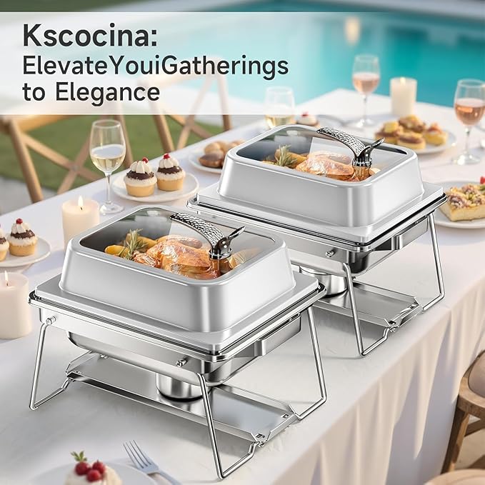 KScocina Chafing Dishes for Buffet, 4 Pack 5QT Square Stainless Steel Chafing Dish Set, Complete Buffet Warmer for Home Parties, Christmas & Catering Events (White)