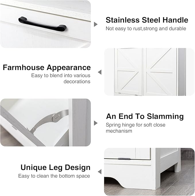 Befrases Tilt Out Trash Can Cabinet for 13 * 1 Gallon Trash Can, Farmhouse Kitchen Island Cabinet with Adjustable Shelf for Hidden Laundry Basket, Dog Proof Garbage Can for Dining Living Room, White