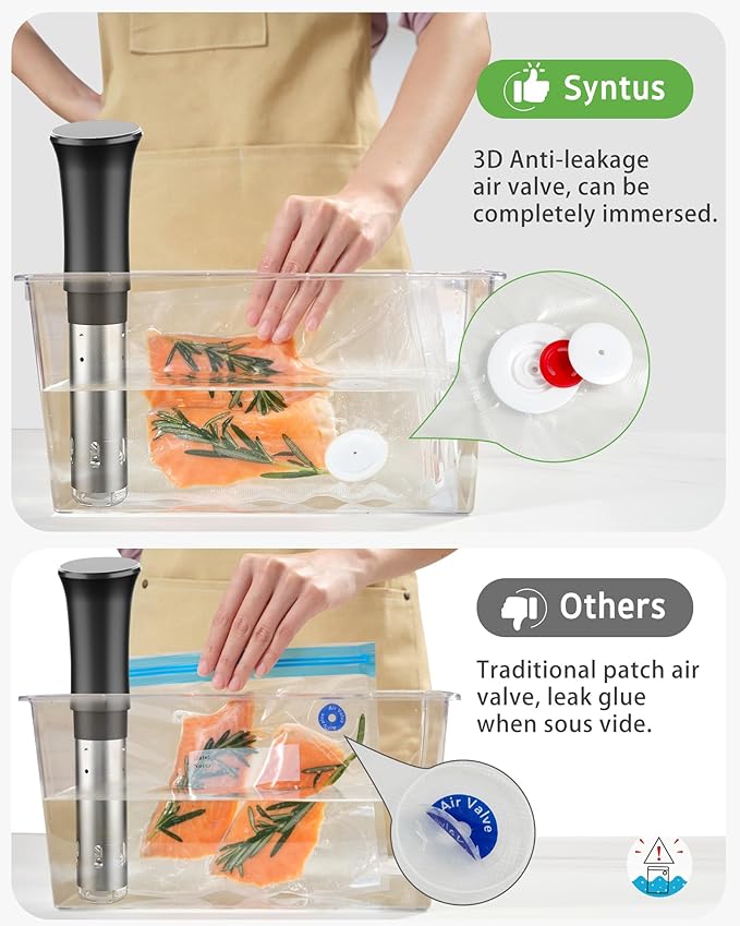 Syntus Vacuum Sealer Bags for Food, 30 Pcs Small Size 8" x 10" and Medium Size 10" x 13.8" Food Storage Bags for Sous Vide Cooking Microwave Heating, Air Valve Zipper Bags & Zip Clips