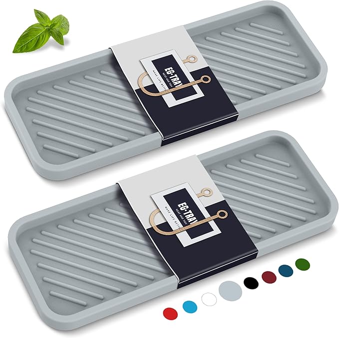 EG-SIPRO Kitchen Sink Organizer Tray,2 Pack Silicone Sponge Holder for Kitchen Sink Bathroom Counter Tray Silicone Soap Tray Holder for Soap dispenser Bottle
