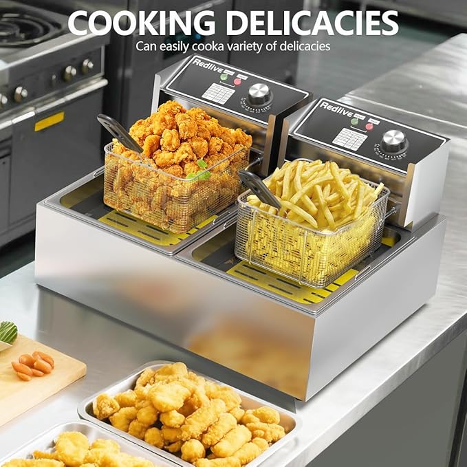 Electric Deep Fryer 3400W Hot 21QT/20L Commercial Deep Fryers with 2 Independent use Baskets Countertop Oil Fryer for Restaurant Use and Home Kitchen