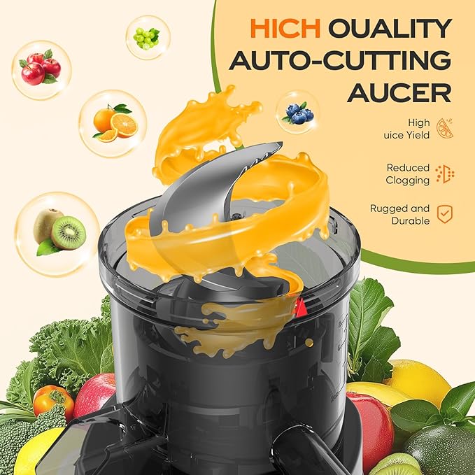 Juicer Machines, Cold Press Juicer Professional for Maximum Nutrients & High Yield, Ultra-Quiet Motor Efficient with Leafy Greens to Hard Vegetables, Easy to Clean Design, Black